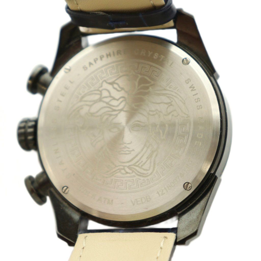 Versace Chronograph Quartz Watch Navy Blue Dial Leather Band Black BB — view 6
