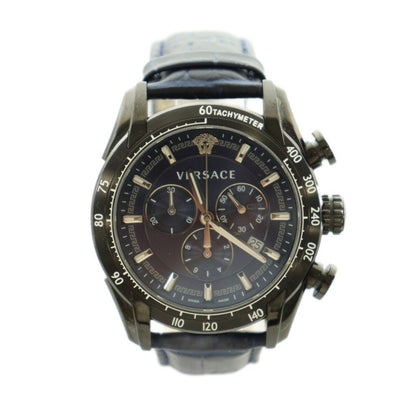Versace Chronograph Quartz Watch Navy Blue Dial Leather Band Black BB — view 2