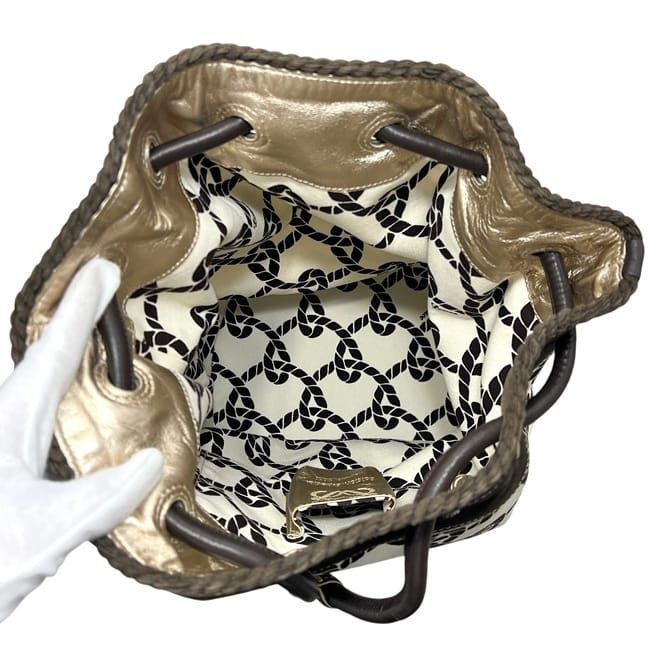 Loewe Drawstring Bucket Bag Brown White 347.80.008 Canvas Leather — view 5