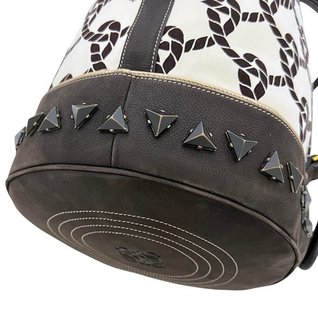 Loewe Drawstring Bucket Bag Brown White 347.80.008 Canvas Leather — view 6