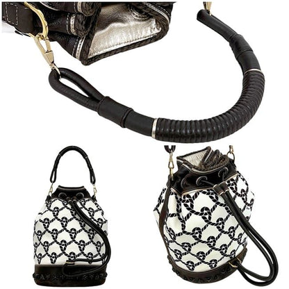 Loewe Drawstring Bucket Bag Brown White 347.80.008 Canvas Leather — view 3