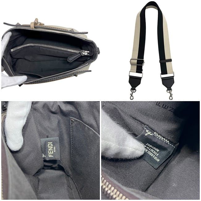 Fendi 2-Way Shoulder Bag Visible Beige Brown Black White Leather — view 3