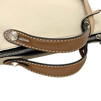 Fendi 2-Way Shoulder Bag Visible Beige Brown Black White Leather — view 8