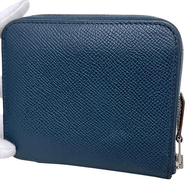 Hermes Coin Case Azap Compact Silk in Navy Wallet Purse Leather — view 7