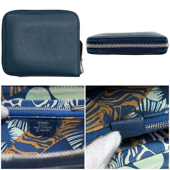 Hermes Coin Case Azap Compact Silk in Navy Wallet Purse Leather — view 2
