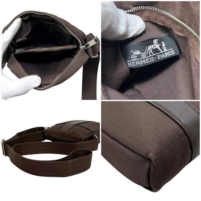 Hermes Shoulder Bag Acapulco Bandouliere PM Brown Crossbody Canvas Leather — view 3