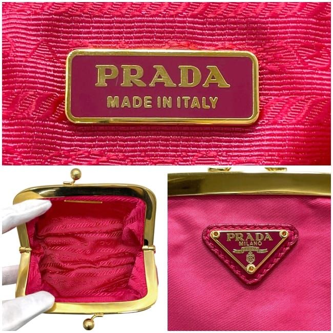 Prada Coin Case Pink Tessuto Kiss Lock Purse Wallet Nylon — view 3