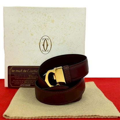 Cartier Vintage Must Line Leather Belt Wine Red Bordeaux