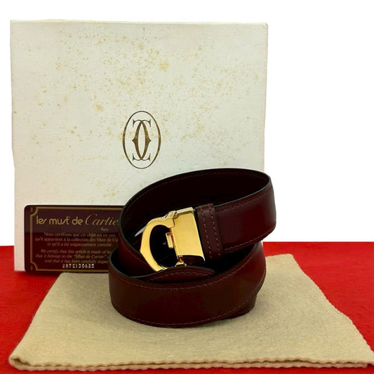 Cartier Vintage Must Line Leather Belt Wine Red Bordeaux