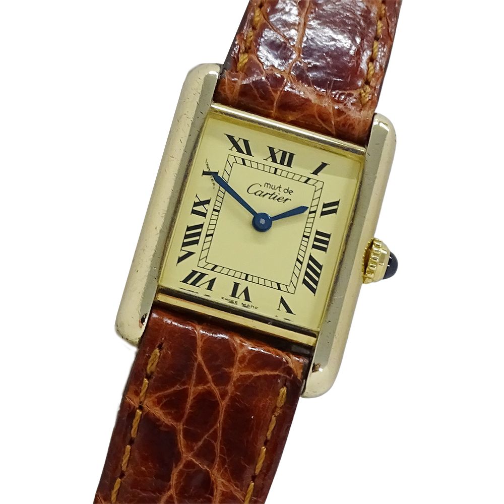 Cartier Watch Must Tank SM Vermeil Quartz 925 Leather Square