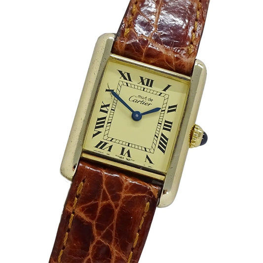 Cartier Watch Must Tank SM Vermeil Quartz 925 Leather Square