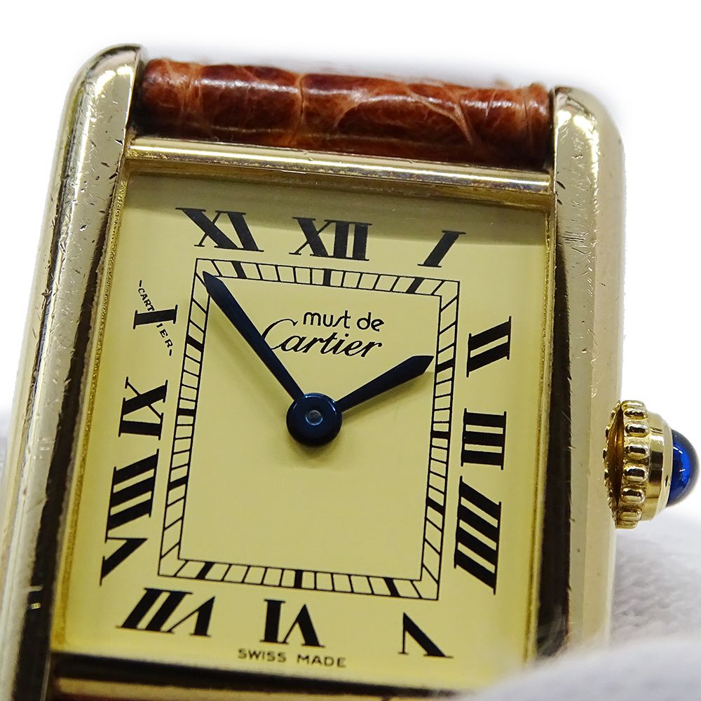 Cartier Watch Must Tank SM Vermeil Quartz 925 Leather Square — view 9