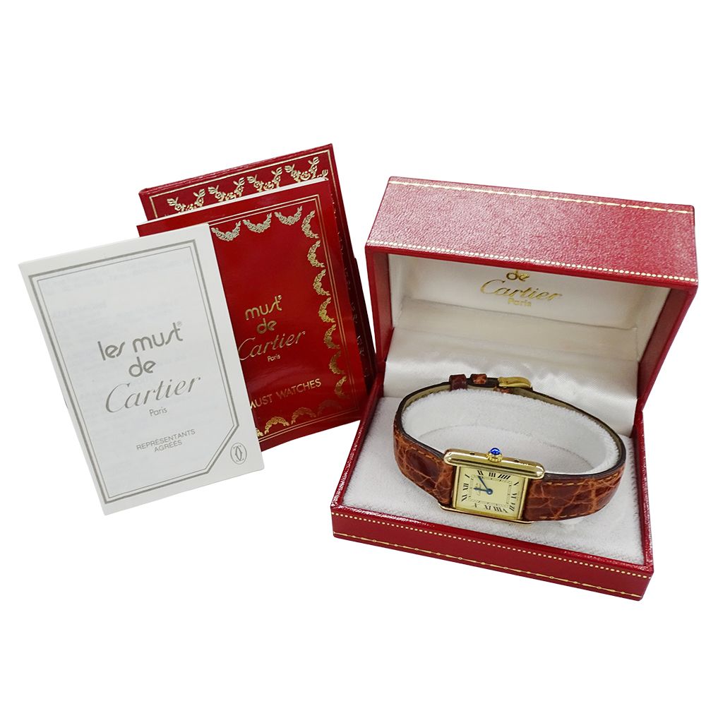 Cartier Watch Must Tank SM Vermeil Quartz 925 Leather Square — view 8