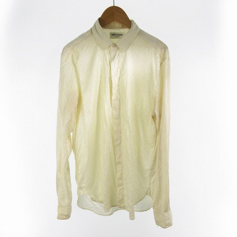 Saint Laurent Paris 37 14.5 Silk Striped Dress Shirt Long Sleeve Hiyo Beige