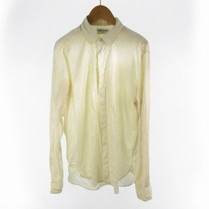 Saint Laurent Paris 37 14.5 Silk Striped Dress Shirt Long Sleeve Hiyo Beige