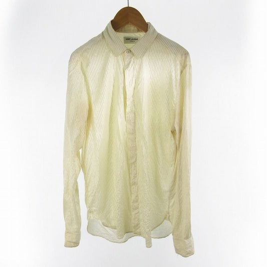 Saint Laurent Paris 37 14.5 Silk Striped Dress Shirt Long Sleeve Hiyo Beige