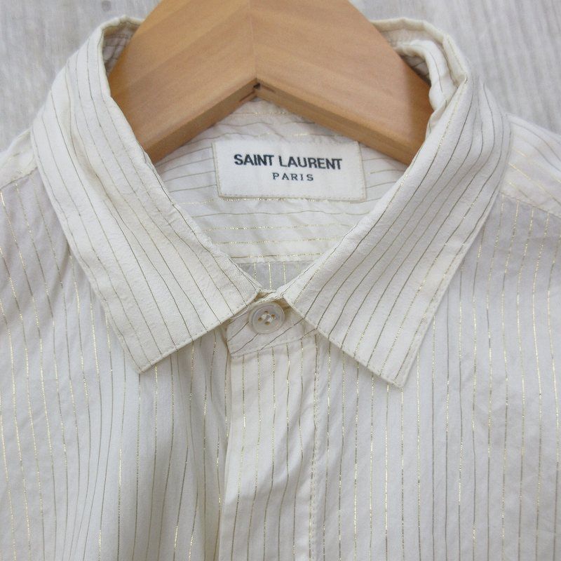 Saint Laurent Paris 37 14.5 Silk Striped Dress Shirt Long Sleeve Hiyo Beige — view 4