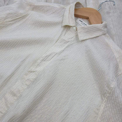 Saint Laurent Paris 37 14.5 Silk Striped Dress Shirt Long Sleeve Hiyo Beige — view 3