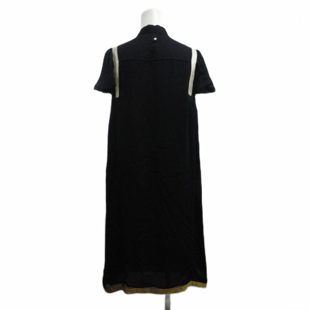 Gucci Dress Silk 38 Black Mustard Neck Short Sleeve Shoulder Line Decoration — view 2