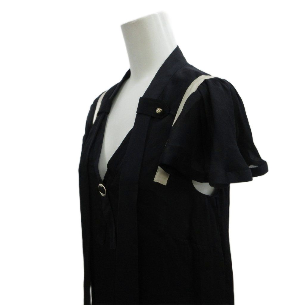 Gucci Dress Silk 38 Black Mustard Neck Short Sleeve Shoulder Line Decoration — view 4