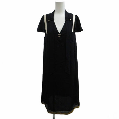 Gucci Dress Silk 38 Black Mustard Neck Short Sleeve Shoulder Line Decoration