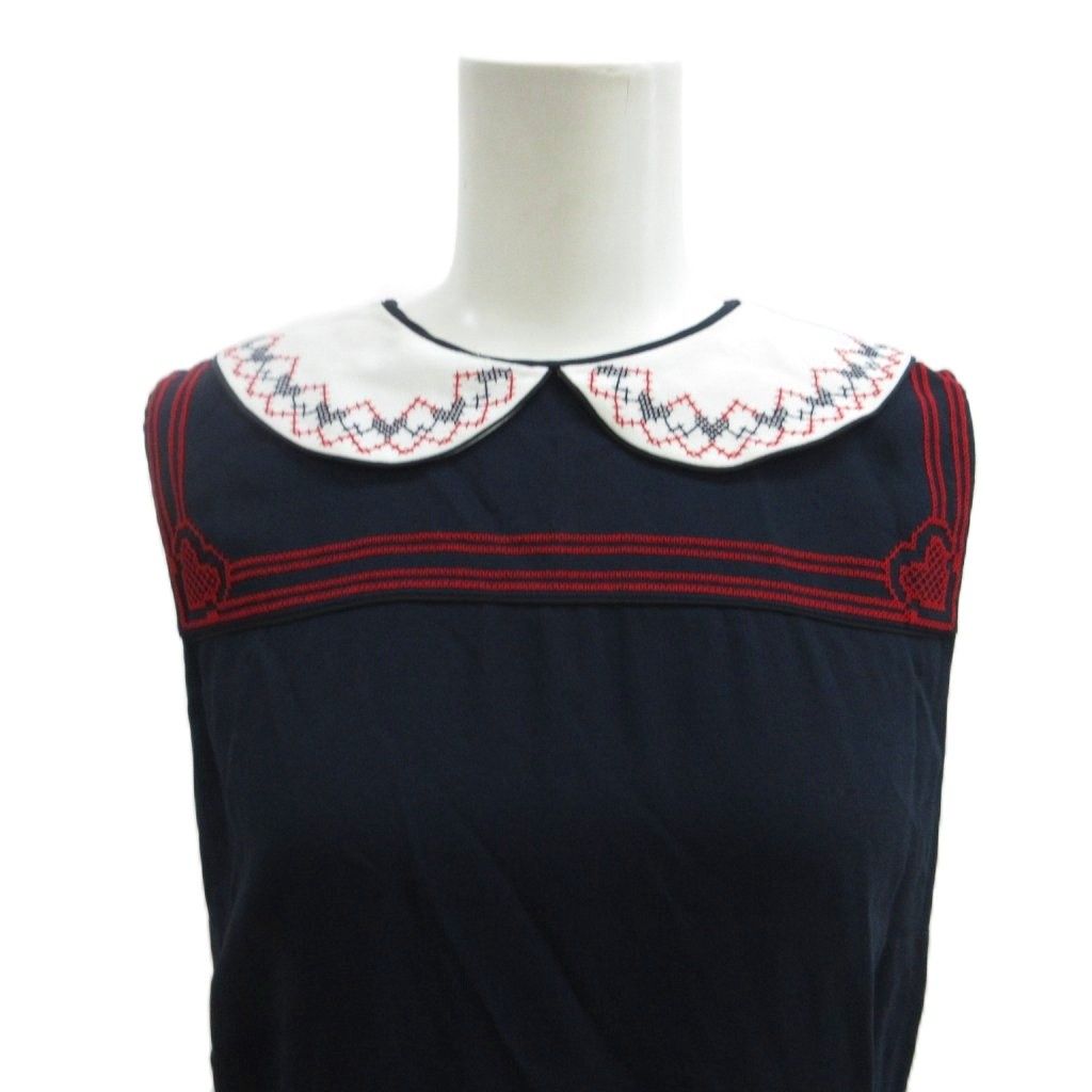 Miu Miu Miu Dress 36 Navy Above Knee Length Sleeveless Collar Embroidery PP — view 5