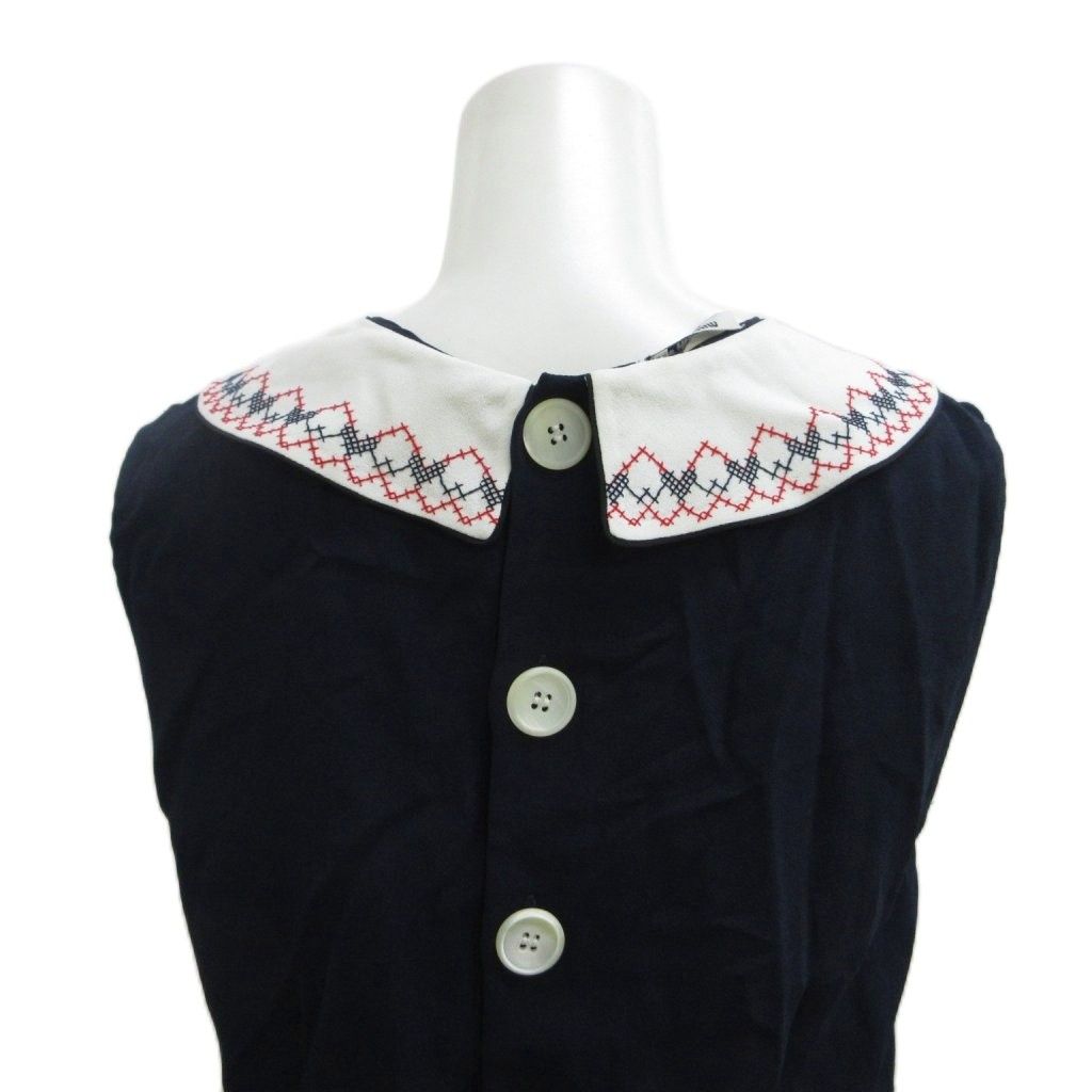 Miu Miu Miu Dress 36 Navy Above Knee Length Sleeveless Collar Embroidery PP — view 6