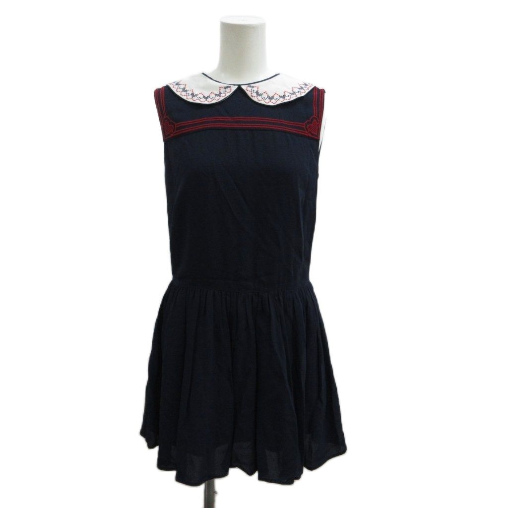 Miu Miu Miu Dress 36 Navy Above Knee Length Sleeveless Collar Embroidery PP