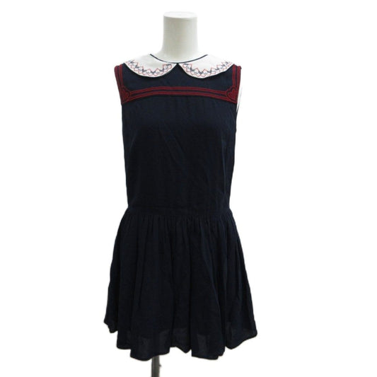 Miu Miu Miu Dress 36 Navy Above Knee Length Sleeveless Collar Embroidery PP