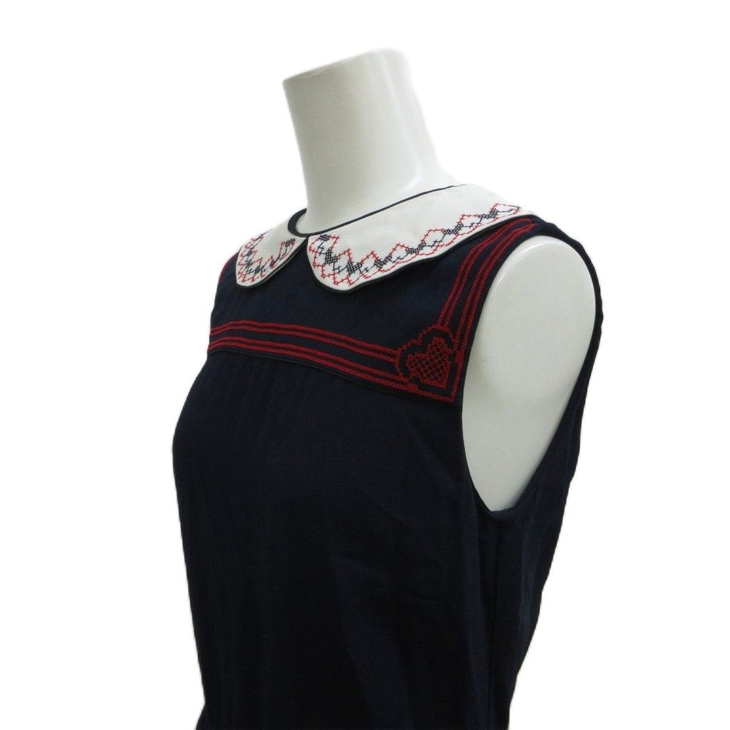 Miu Miu Miu Dress 36 Navy Above Knee Length Sleeveless Collar Embroidery PP — view 4