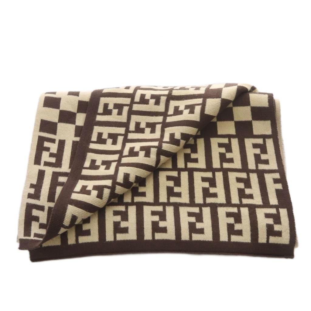 Fendi Scarf Zucca Pattern Stripe Logo Beige — view 5