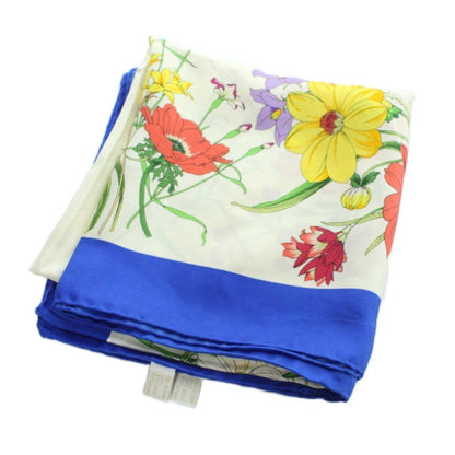 Gucci Large Scarf Shawl Floral Pattern Silk Logo All Over Multicolor — view 2