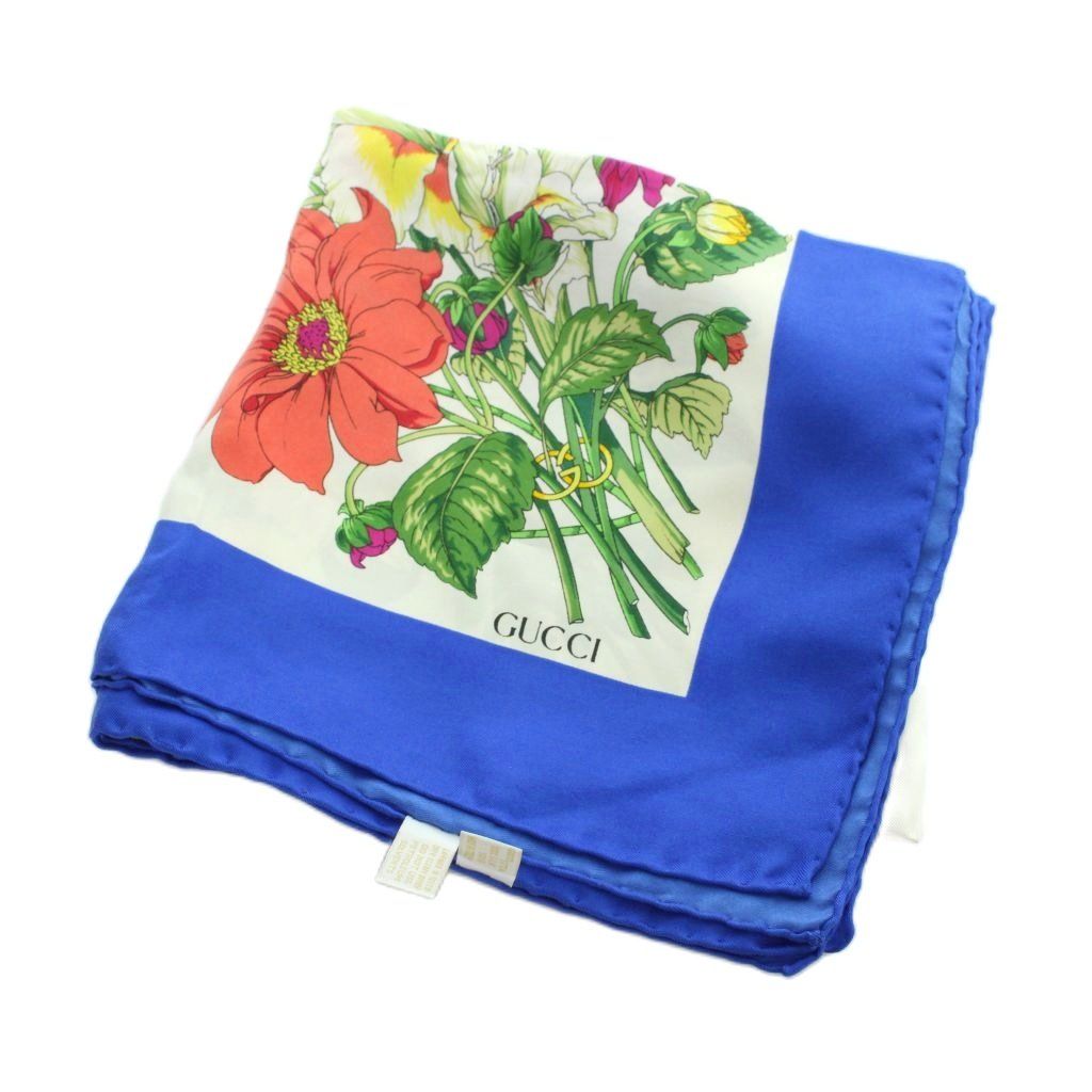 Gucci Large Scarf Shawl Floral Pattern Silk Logo All Over Multicolor