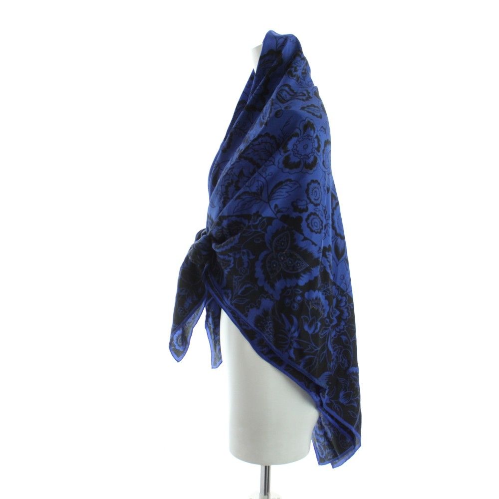 Dior Large Scarf Shawl Floral Pattern Silk Logo Blue — view 3