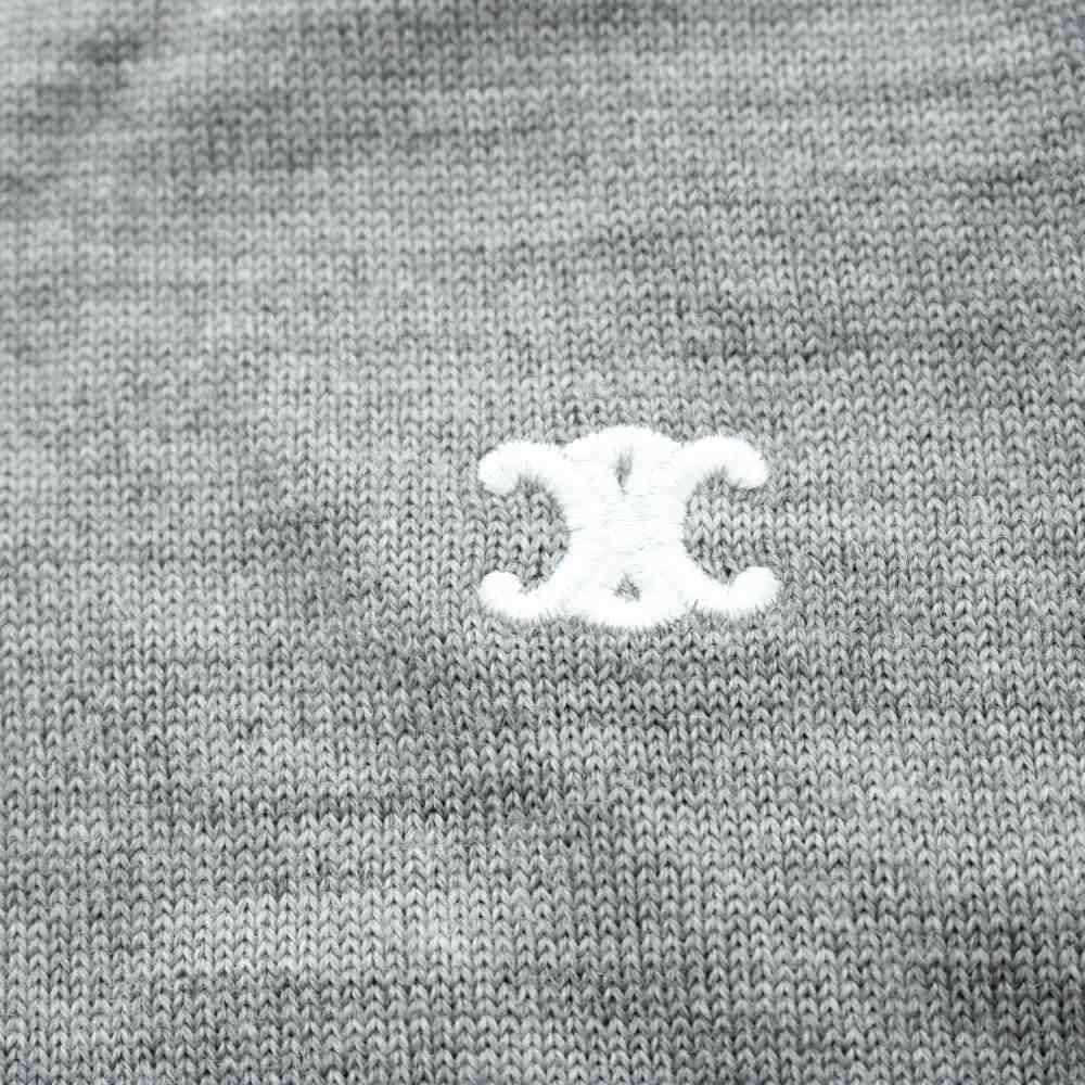 Celine Knit Sweater Triomphe Logo Embroidery Crew Neck Long Sleeve XS Gray — view 6