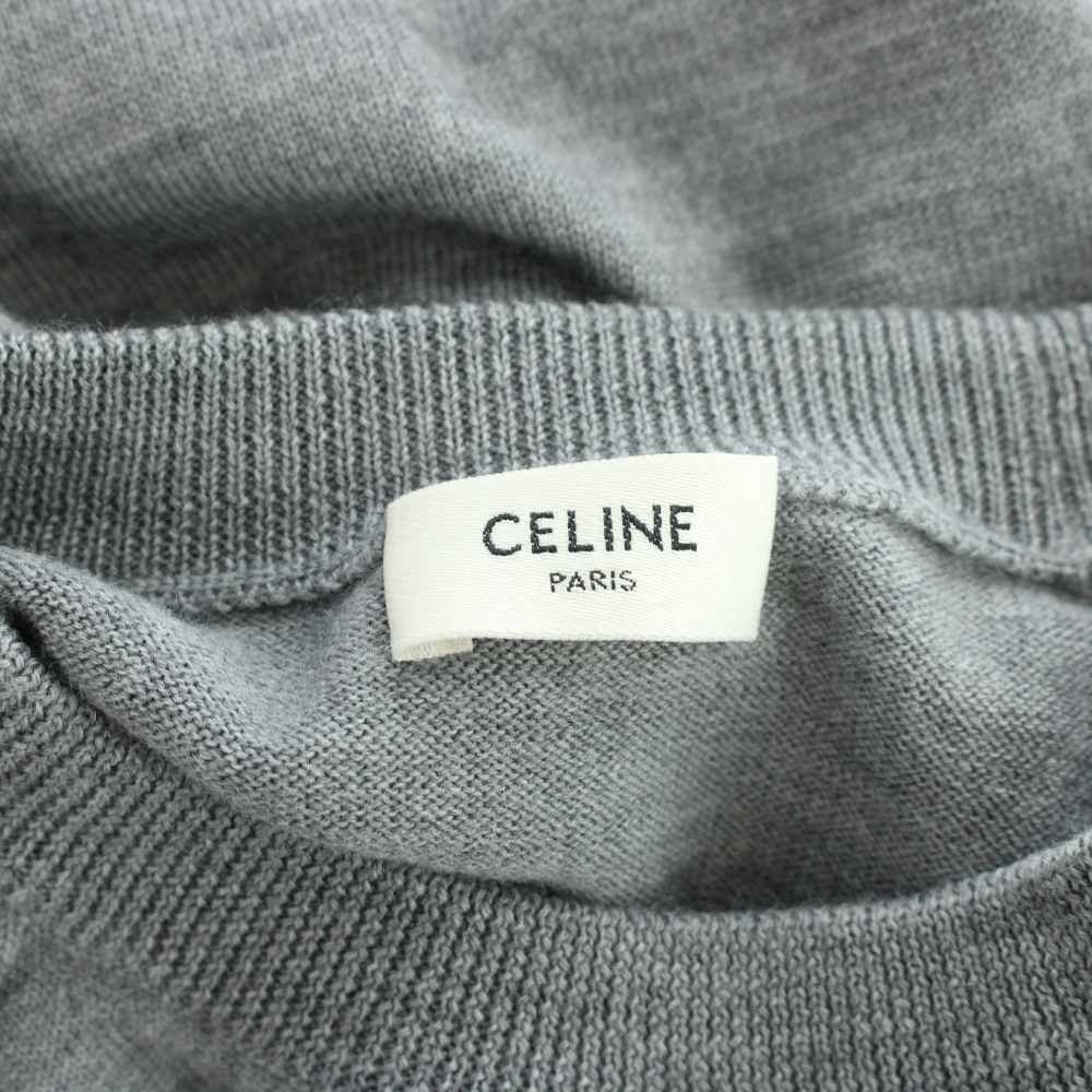 Celine Knit Sweater Triomphe Logo Embroidery Crew Neck Long Sleeve XS Gray — view 5