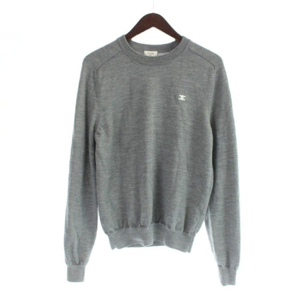 Celine Knit Sweater Triomphe Logo Embroidery Crew Neck Long Sleeve XS Gray