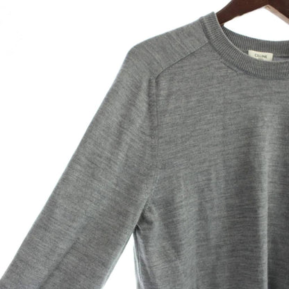 Celine Knit Sweater Triomphe Logo Embroidery Crew Neck Long Sleeve XS Gray — view 3