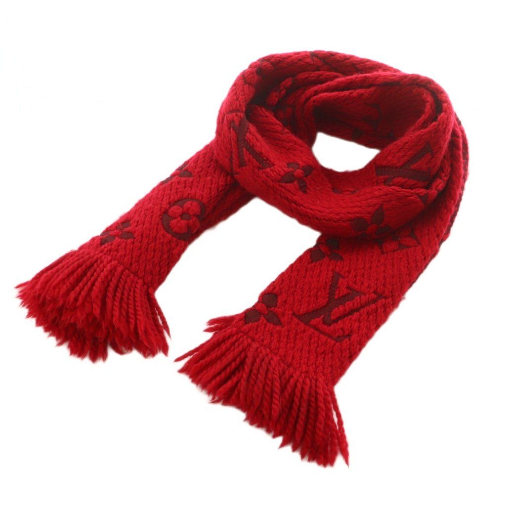 Louis Vuitton Echarpe Scarf Wool Fringe Monogram Pattern