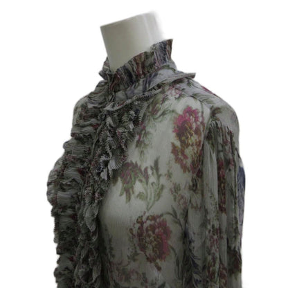 Dolce & Gabbana Shirt Blouse Silk 38 Multicolor Floral Ruffle Long Sleeve Sheer — view 4