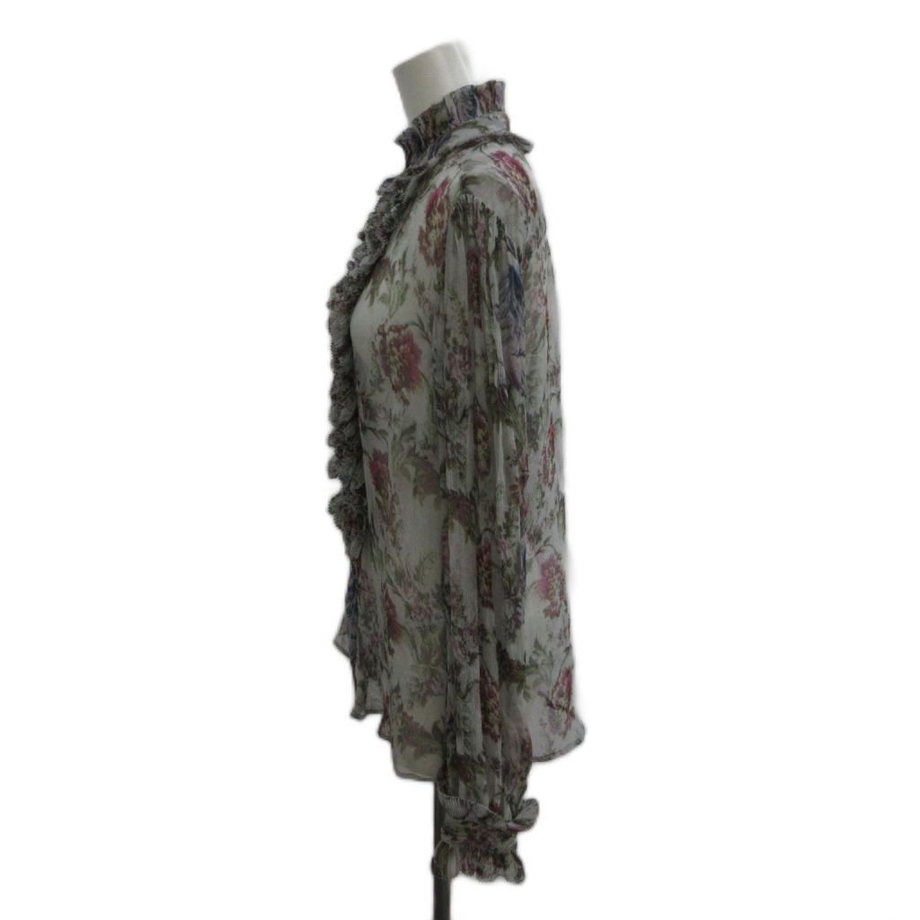 Dolce & Gabbana Shirt Blouse Silk 38 Multicolor Floral Ruffle Long Sleeve Sheer — view 3