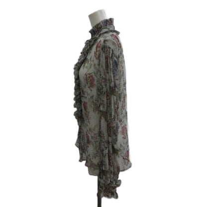 Dolce & Gabbana Shirt Blouse Silk 38 Multicolor Floral Ruffle Long Sleeve Sheer — view 3