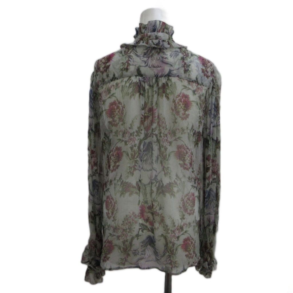 Dolce & Gabbana Shirt Blouse Silk 38 Multicolor Floral Ruffle Long Sleeve Sheer — view 2