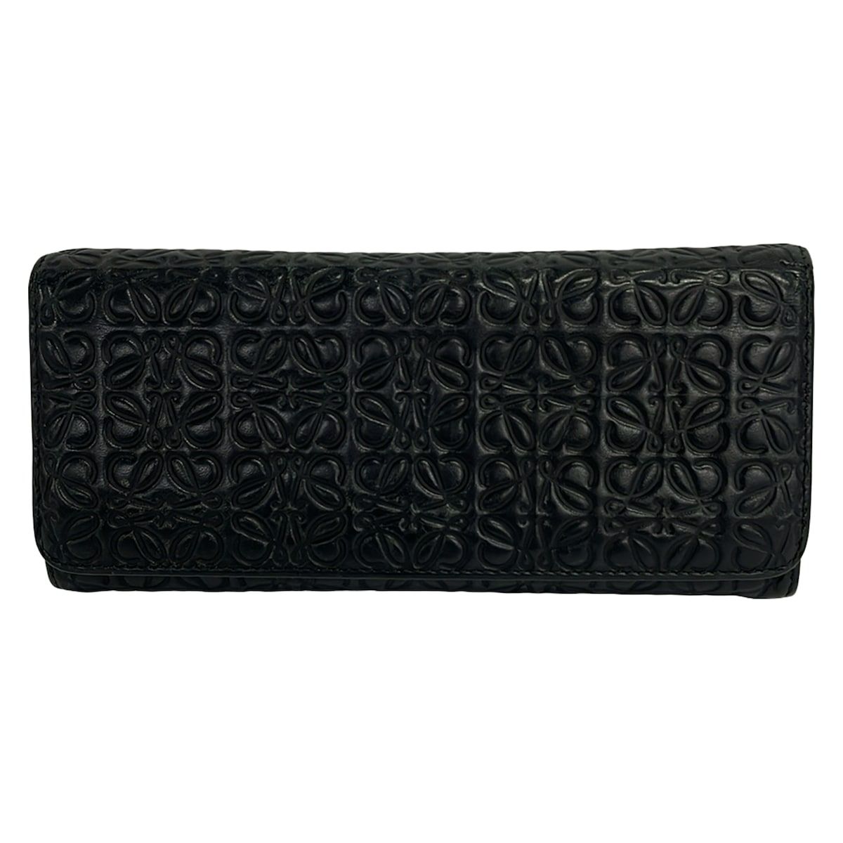 Loewe Wallet Anagram Pattern Black Embossed Leather
