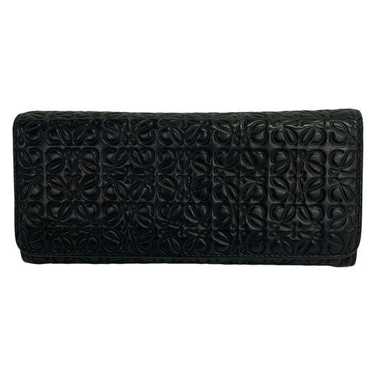 Loewe Wallet Anagram Pattern Black Embossed Leather