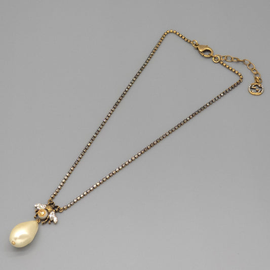 Gucci Bead Drop Pearl Crystal Necklace 35.5 38 cm Gold