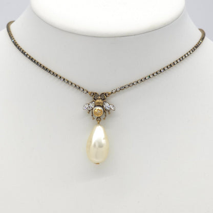 Gucci Bead Drop Pearl Crystal Necklace 35.5 38 cm Gold — view 2