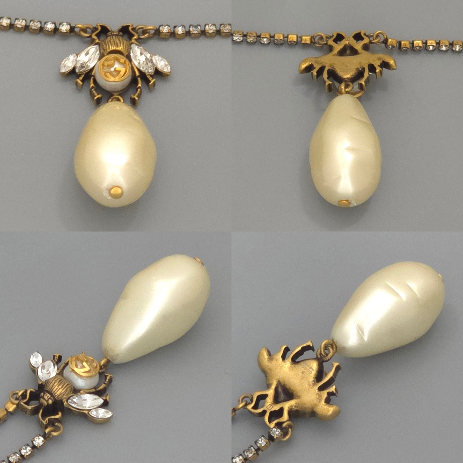 Gucci Bead Drop Pearl Crystal Necklace 35.5 38 cm Gold — view 4