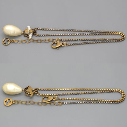 Gucci Bead Drop Pearl Crystal Necklace 35.5 38 cm Gold — view 3