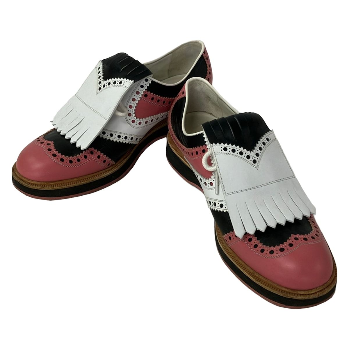 Gucci Shoes 38 Pink Black White Wingtip Leather — view 2